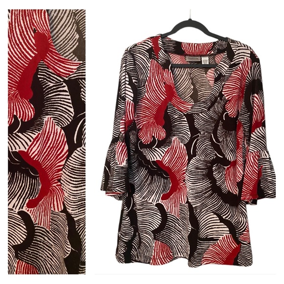 Chico's Tops - Chicos Travelers Womens Slinky Women’s Size L Hawaiian Floral Black Bell…
